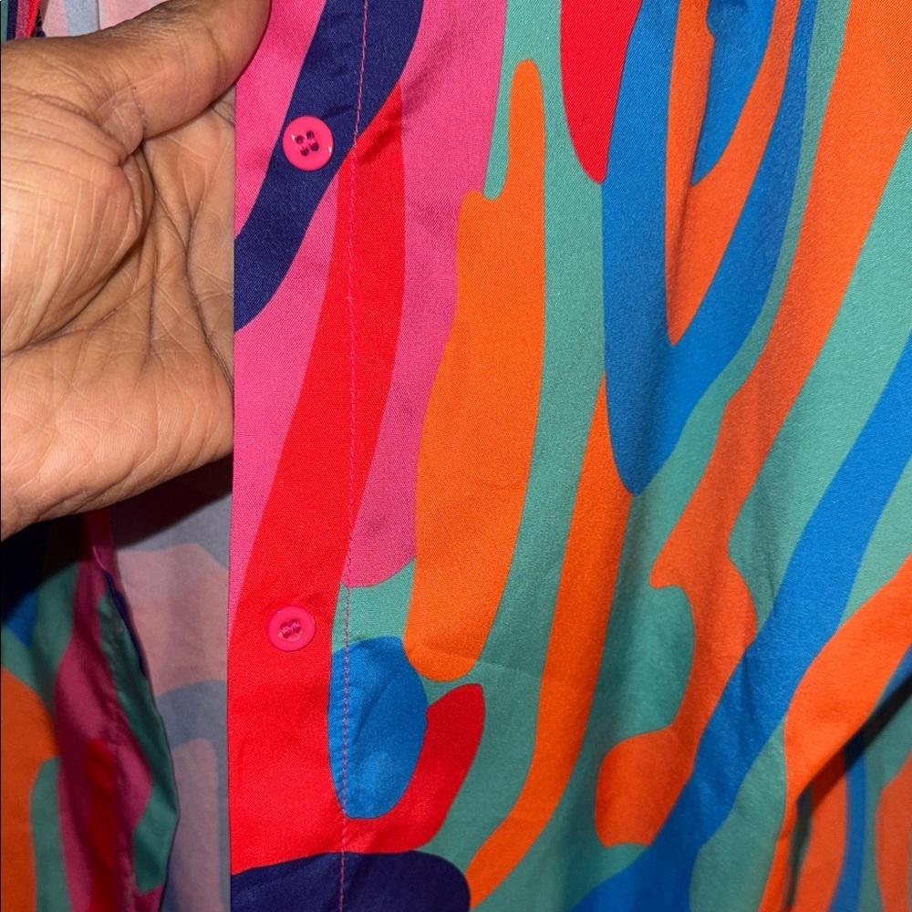 Colorful Womens Button Down Collared Long Shirt Mini Dress - Picture 7 of 11